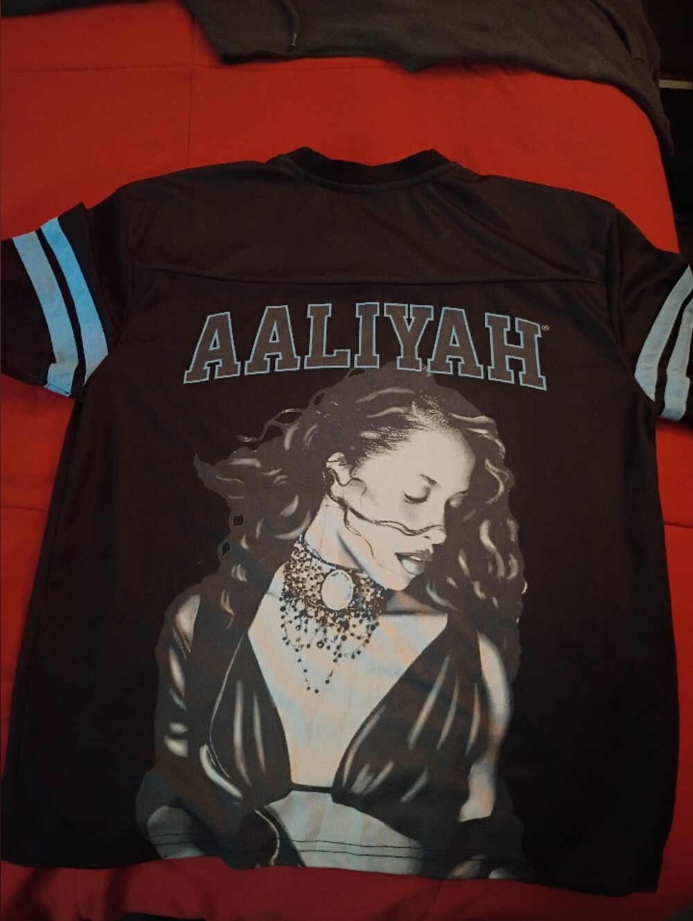 Aaliyah Graphic Jersey Tee - Black with Light Blue Print